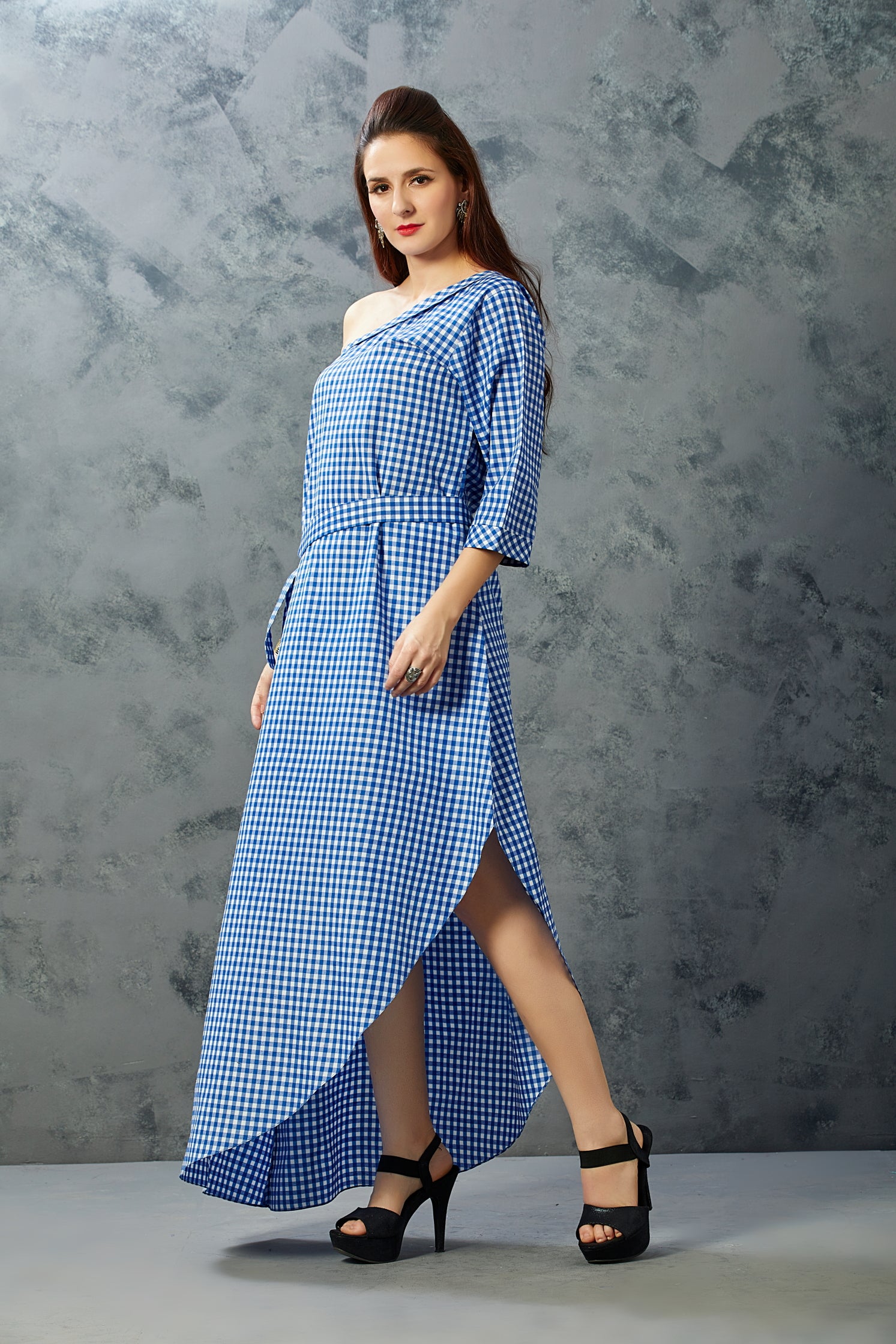 Cotton checks tiered dress with jacket - set of two by Ambraee | The Secret  Label